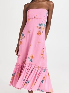 Free People Pink Rosie Posie Strapless Floral Midi Dress